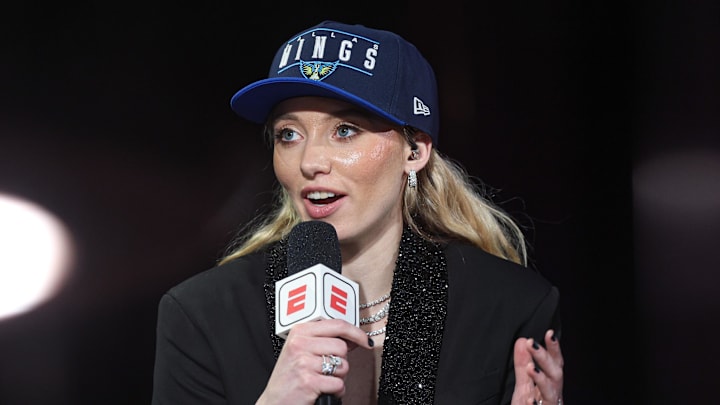 Paige Bueckers is interviewed by ESPN after being selected with the No. 1 pick by Dallas Wings. Paige Bueckers is interviewed by ESPN after being selected with the No. 1 pick by Dallas Wings.