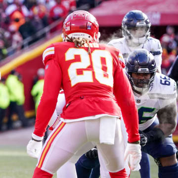 Dec 24, 2022; Kansas City, Missouri, USA; Seattle Seahawks offensive tackle Abraham Lucas (72) at the line of scrimmage against the Kansas City Chiefs during the game at GEHA Field at Arrowhead Stadium. Mandatory Credit: Denny Medley-USA TODAY Sports