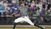 May 10, 2025; New York City, New York, USA; New York Mets pitcher Genesis Cabrera (92)  delivers a pitch against the Chicago Cubs during the seventh inning at Citi Field. Mandatory Credit: Gregory Fisher-Imagn Images