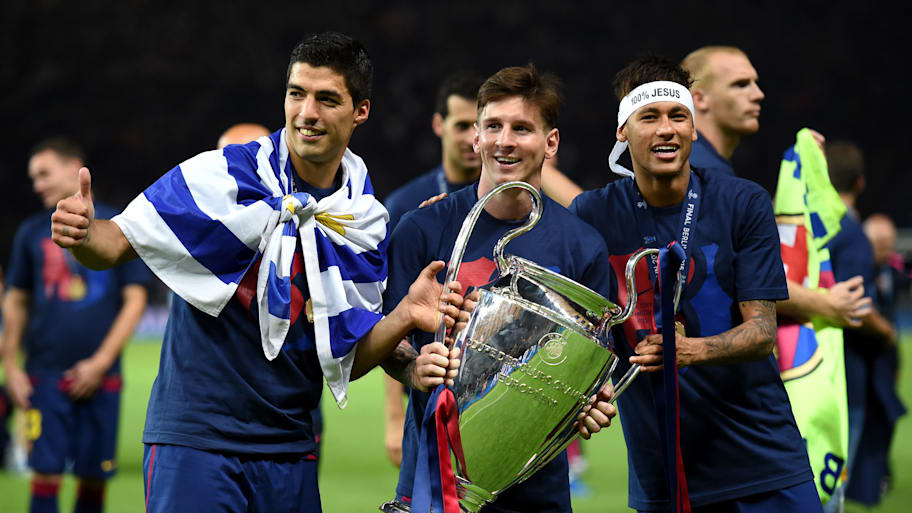 Luis Suarez, Lionel Messi, and Neymar in 2015.