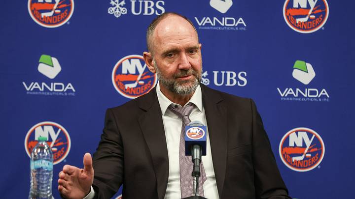 Apr 9, 2026; Elmont, New York, USA; New York Islanders head coach Peter DeBoer speaks to the press following the team’s 5-3 win over the Toronto Maple Leafs at UBS Arena. Mandatory Credit: Wendell Cruz-Imagn Images Apr 9, 2026; Elmont, New York, USA; New York Islanders head coach Peter DeBoer speaks to the press following the team’s 5-3 win over the Toronto Maple Leafs at UBS Arena. Mandatory Credit: Wendell Cruz-Imagn Images