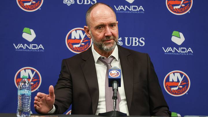 Apr 9, 2026; Elmont, New York, USA; New York Islanders head coach Peter DeBoer speaks to the press following the team’s 5-3 win over the Toronto Maple Leafs at UBS Arena. Mandatory Credit: Wendell Cruz-Imagn Images Apr 9, 2026; Elmont, New York, USA; New York Islanders head coach Peter DeBoer speaks to the press following the team’s 5-3 win over the Toronto Maple Leafs at UBS Arena. Mandatory Credit: Wendell Cruz-Imagn Images
