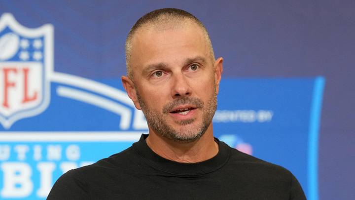 Las Vegas Raiders general manager John Spytek speaks at the NFL Scouting Combine.