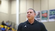Mike Bibby coaching a high school in 2019.