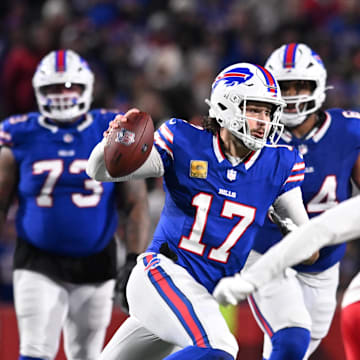 Buffalo Bills quarterback Josh Allen runs for a first down in the second quarter against the Kansas City Chiefs.