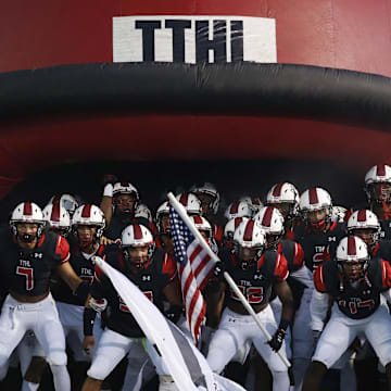 Cedar Hill Longhorns players wait to run on the field before the game against the Bishop Gorman Gaels at Longhorn Stadium. Bishop Gorman won 44-14. Mandatory Credit: Tim Heitman-Imagn Images