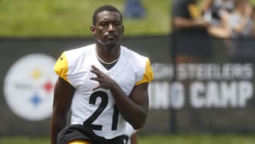 Jul 27, 2023; Latrobe, PA, USA;  Pittsburgh Steelers wide receiver Hakeem Butler (21) participates in drills during training camp at Saint Vincent College. Mandatory Credit: Charles LeClaire-USA TODAY Sports