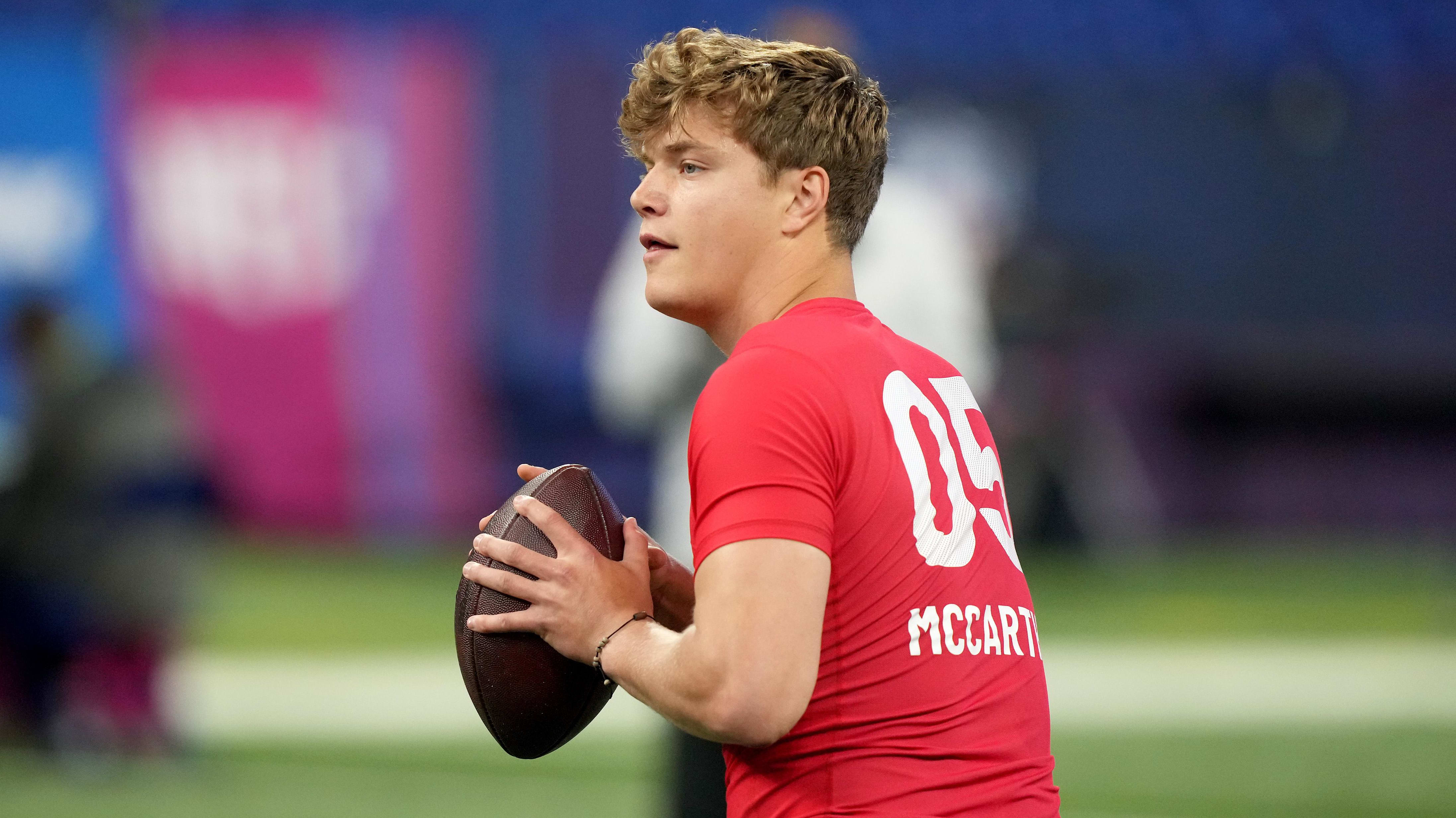 Mar 2, 2024; Indianapolis, IN, USA; Michigan quarterback J J McCarthy (QB05) during the 2024 NFL