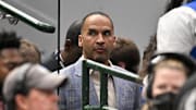 Apr 9, 2025; Dallas, Texas, USA; Dallas Mavericks general manager Nico Harrison during the game between the Dallas Mavericks and the Los Angeles Lakers at American Airlines Center. Mandatory Credit: Jerome Miron-Imagn Images