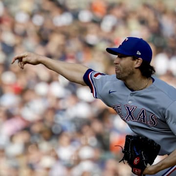 Texas Rangers starting pitcher Jacob deGrom (48)) pitches in the first inning against the Detroit Tigers at Comerica Park on May 10.