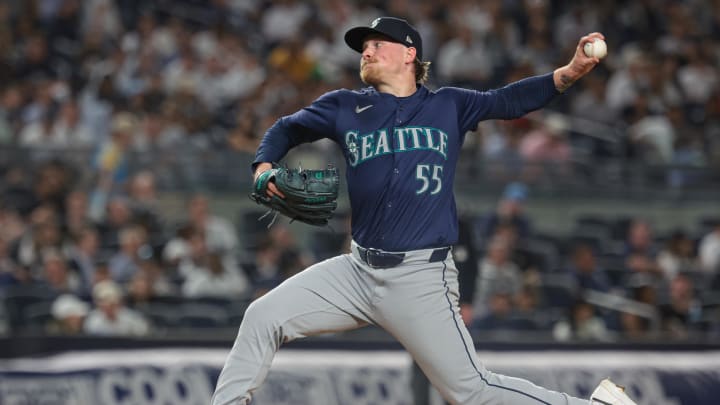 Seattle Mariners relief pitcher Gabe Speier (55) delivers a pitch against the New York Yankees in May at Yankee Stadium.