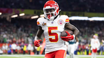 Kansas City Chiefs wide receiver Marquise Brown (5) against the Philadelphia Eagles in Super Bowl LIX at Caesars Superdome.