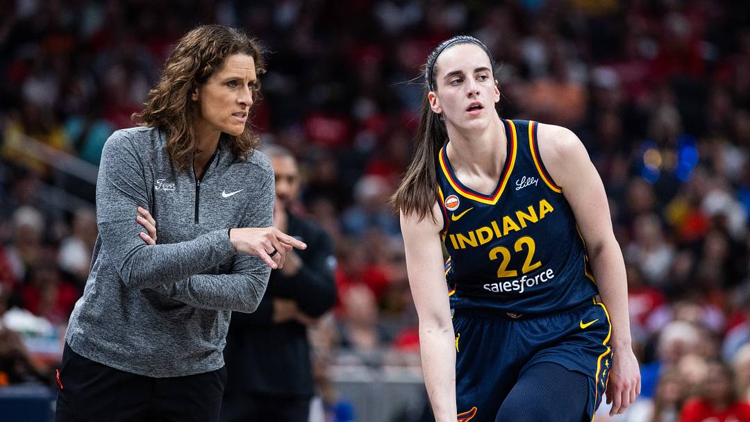 Indiana Fever head coach Stephanie White and guard Caitlin Clark (22) in the first half against the Chicago Sky. Indiana Fever head coach Stephanie White and guard Caitlin Clark (22) in the first half against the Chicago Sky.