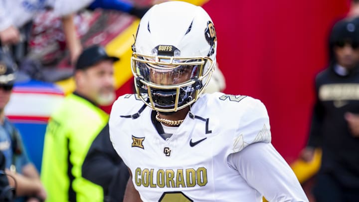 Nov 23, 2024; Kansas City, Missouri, USA; Colorado quarterback Shedeur Sanders (2) jogs onto the field during the game against the Kansas Jayhawks at GEHA Field at Arrowhead Stadium. Mandatory Credit: Nick Tre. Smith-Imagn Images Nov 23, 2024; Kansas City, Missouri, USA; Colorado quarterback Shedeur Sanders (2) jogs onto the field during the game against the Kansas Jayhawks at GEHA Field at Arrowhead Stadium. Mandatory Credit: Nick Tre. Smith-Imagn Images