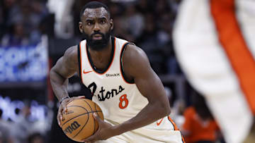 Detroit Pistons forward Tim Hardaway Jr. (8) dribbles in the second half against the Sacramento Kings at Little Caesars Arena.