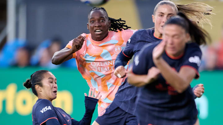 Jun 13, 2025; San Jose, California, USA; Orlando Pride forward Barbra Banda (22) watches the ball against Bay FC during the second half at PayPal Park. Mandatory Credit: Robert Edwards-Imagn Images