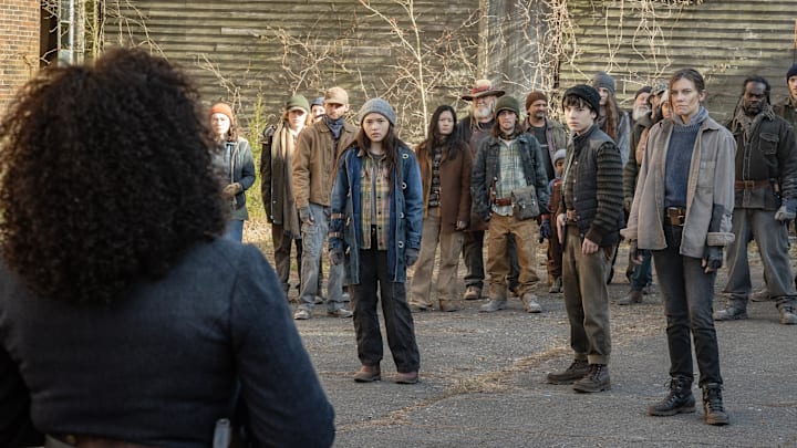 Lauren Cohan as Maggie Rhee, Logan Kim as Hershel, Mahina Anne Marie Napoleon as Ginny - The Walking Dead: Dead City _ Season 2, Episode 1 - Photo Credit: Robert Clark/AMC