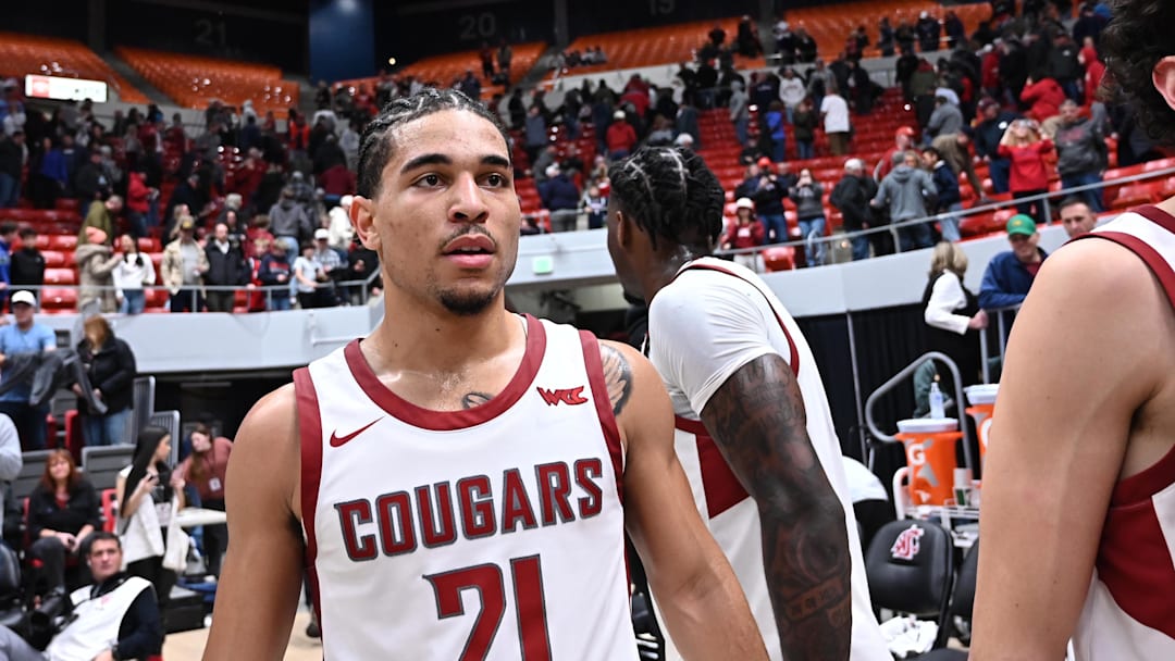 Jan 15, 2026; Pullman, Washington, USA; Washington State Cougars guard Ace Glass Lll (21) walks off the court after a game against the Gonzaga Bulldogs at Friel Court at Beasley Coliseum. Gonzaga Bulldogs won 86-65. Mandatory Credit: James Snook-Imagn Images Jan 15, 2026; Pullman, Washington, USA; Washington State Cougars guard Ace Glass Lll (21) walks off the court after a game against the Gonzaga Bulldogs at Friel Court at Beasley Coliseum. Gonzaga Bulldogs won 86-65. Mandatory Credit: James Snook-Imagn Images