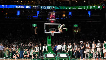 Feb 4, 2024; Boston, Massachusetts, USA; Lucky the Boston Celtics mascot performs for fans during