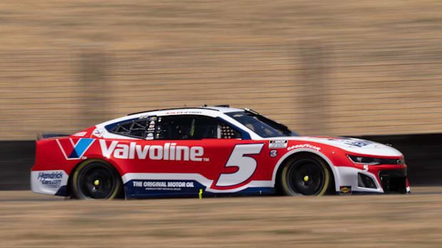 NASCAR Cup Series driver Kyle Larson (5) races in the Toyota / Save Mart 350 at Sonoma Raceway.
