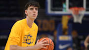 Feb 15, 2025; Pittsburgh, Pennsylvania, USA; Pittsburgh Panthers forward Jorge Diaz Graham (31) warms up before the game against the Miami (Fl) Hurricanes at the Petersen Events Center. Mandatory Credit: Charles LeClaire-Imagn Images