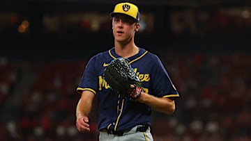 Milwaukee Brewers pitcher Jacob Misiorowski walks off the mound after closing an inning against St. Louis Cardinals.