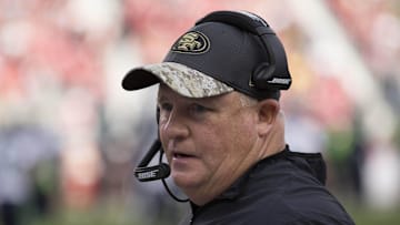 Jan 1, 2017; Santa Clara, CA, USA; San Francisco 49ers head coach Chip Kelly during the second quarter against Seattle Seahawks at Levis Stadium. Mandatory Credit: Neville E. Guard-Imagn Images