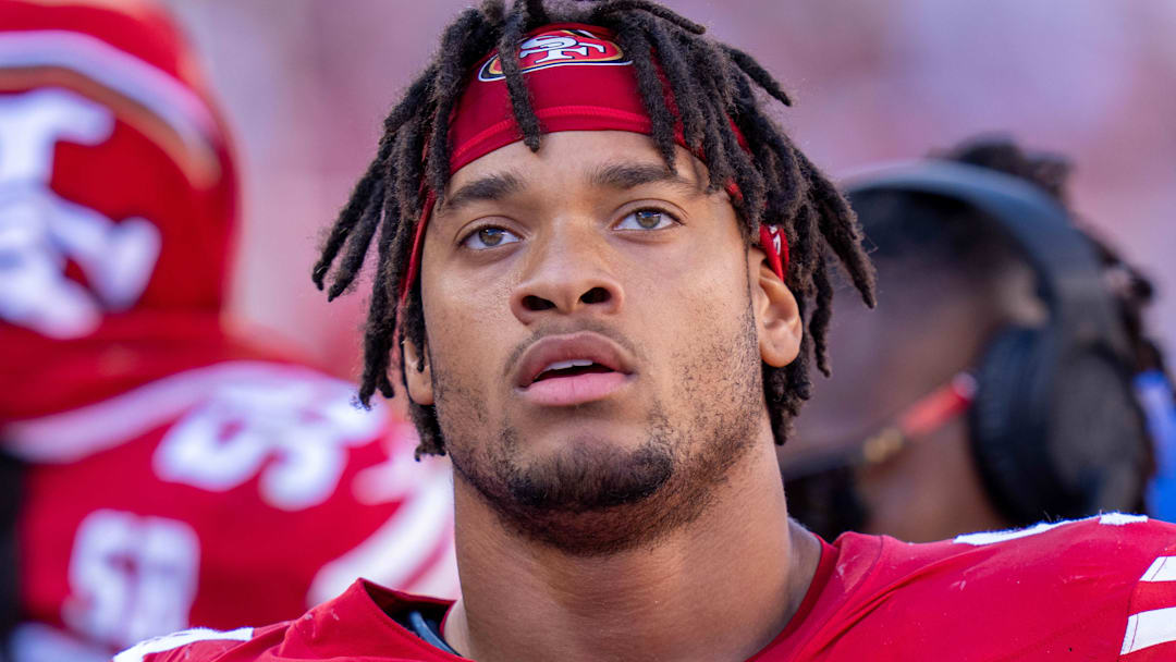San Francisco 49ers defensive end Yetur Gross-Matos (94) on the sidelines during the third quarter against the New England Patriots at Levi's Stadium. 