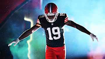 Nov 21, 2024; Cleveland, Ohio, USA; Cleveland Browns wide receiver Cedric Tillman (19) is introduced before the game between the Browns and the Pittsburgh Steelers at Huntington Bank Field. Mandatory Credit: Ken Blaze-Imagn Images