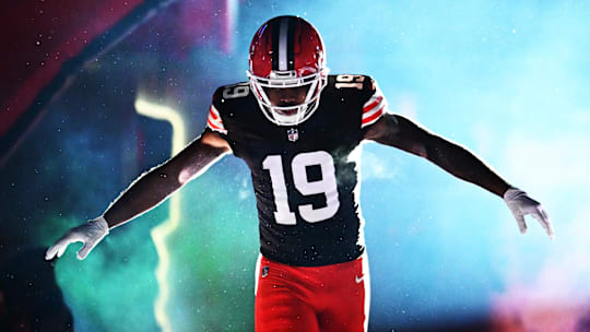 Nov 21, 2024; Cleveland, Ohio, USA; Cleveland Browns wide receiver Cedric Tillman (19) is introduced before the game between the Browns and the Pittsburgh Steelers at Huntington Bank Field. Mandatory Credit: Ken Blaze-Imagn Images