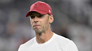 Nov 3, 2025; Arlington, Texas, USA; Arizona Cardinals head coach Jonathan Gannon looks on before the game against the Dallas Cowboys at AT&T Stadium. Mandatory Credit: Jerome Miron-Imagn Images