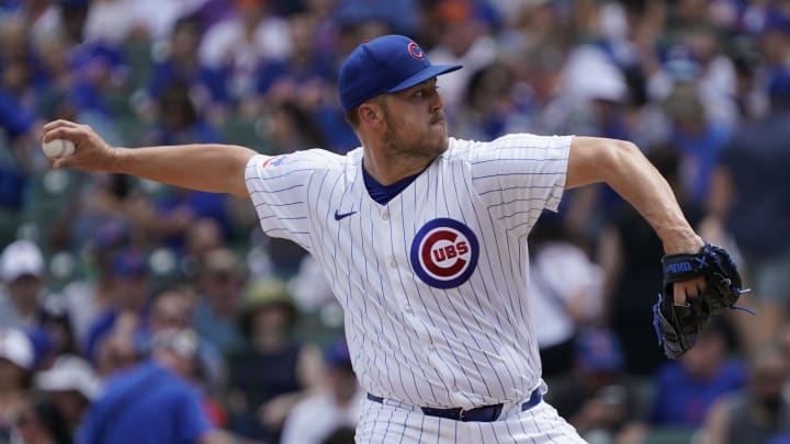 Jun 22, 2024; Chicago, Illinois, USA; Chicago Cubs pitcher Jameson Taillon throws the ball.