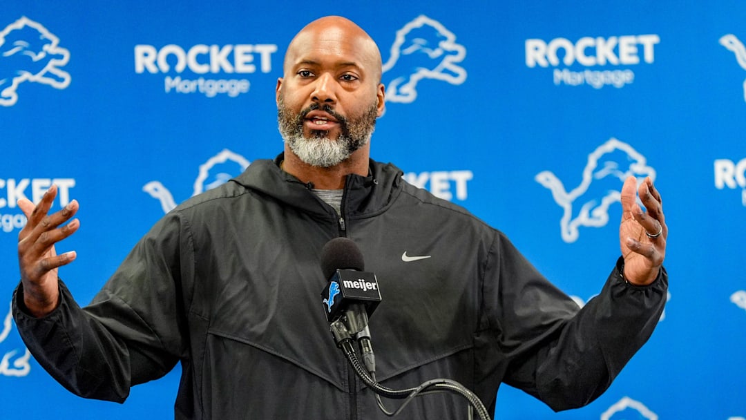 Detroit Lions general manager Brad Holmes speaks to the press about their 2025 season