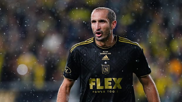 Los Angeles FC defender Giorgio Chiellini (14) in action against the Columbus Crew in the 2023 MLS Cup.