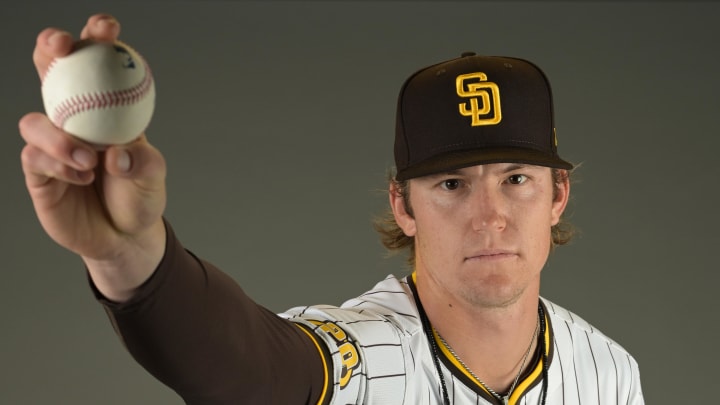 Feb 20, 2024; Peoria, AZ, USA;  San Diego Padres relief pitcher Sean Reynolds (54) during media photo day at the Peoria Sports Complex. Mandatory Credit: Jayne Kamin-Oncea-USA TODAY Sports