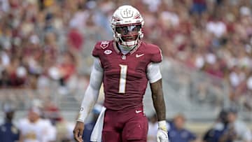 Sep 20, 2025; Tallahassee, Florida, USA; Florida State Seminoles quarterback Thomas Castellanos (1) during the first half against the Kent State Golden Flashes at Doak S. Campbell Stadium. Mandatory Credit: Melina Myers-Imagn Images