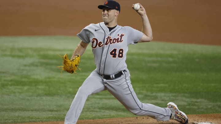 Jun 26, 2023; Arlington, Texas, USA; Detroit Tigers starting pitcher Matthew Boyd (48) pitches in the first inning against the Texas Rangers at Globe Life Field. Mandatory Credit: Tim Heitman-USA TODAY Sports