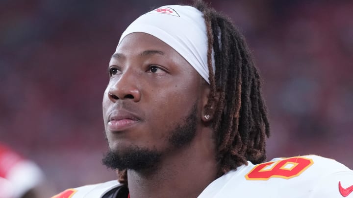 Aug 19, 2023; Glendale, Arizona, USA; Kansas City Chiefs offensive tackle Wanya Morris (64) against the Arizona Cardinals at State Farm Stadium. Mandatory Credit: Joe Camporeale-USA TODAY Sports