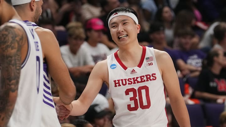 Nebraska guard Keisei Tominaga competes in the 3-point contest during the 2024 College Slam Dunk & 3-Point Championships in Phoenix on April 4, 2024. Nebraska guard Keisei Tominaga competes in the 3-point contest during the 2024 College Slam Dunk & 3-Point Championships in Phoenix on April 4, 2024.