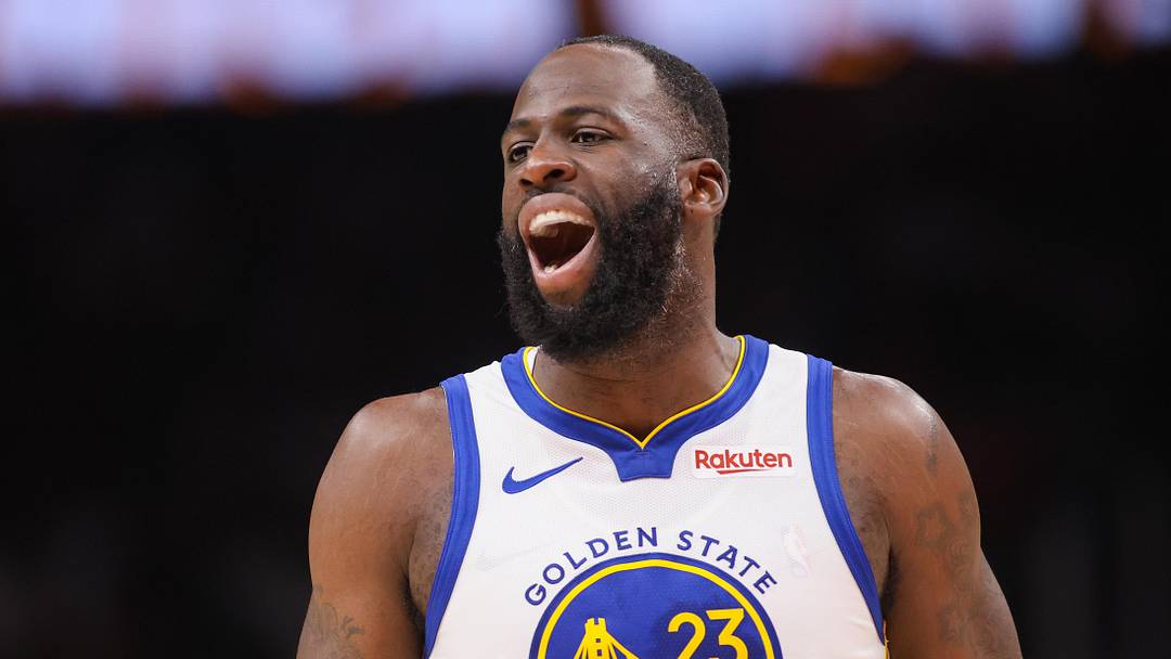 Mar 21, 2026; Atlanta, Georgia, USA; Golden State Warriors forward Draymond Green (23) reacts to a call against the Atlanta Hawks in the second quarter at State Farm Arena. Mandatory Credit: Brett Davis-Imagn Images