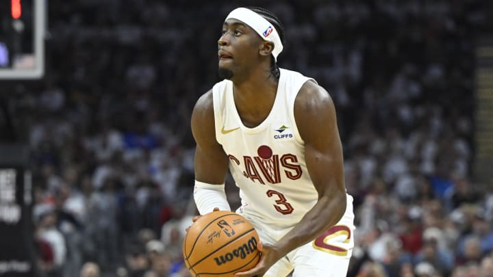 Apr 22, 2024; Cleveland, Ohio, USA; Cleveland Cavaliers guard Caris LeVert (3) looks to shoot in the second quarter against the Orlando Magic during game two of the first round of the 2024 NBA playoffs at Rocket Mortgage FieldHouse. Mandatory Credit: David Richard-USA TODAY Sports