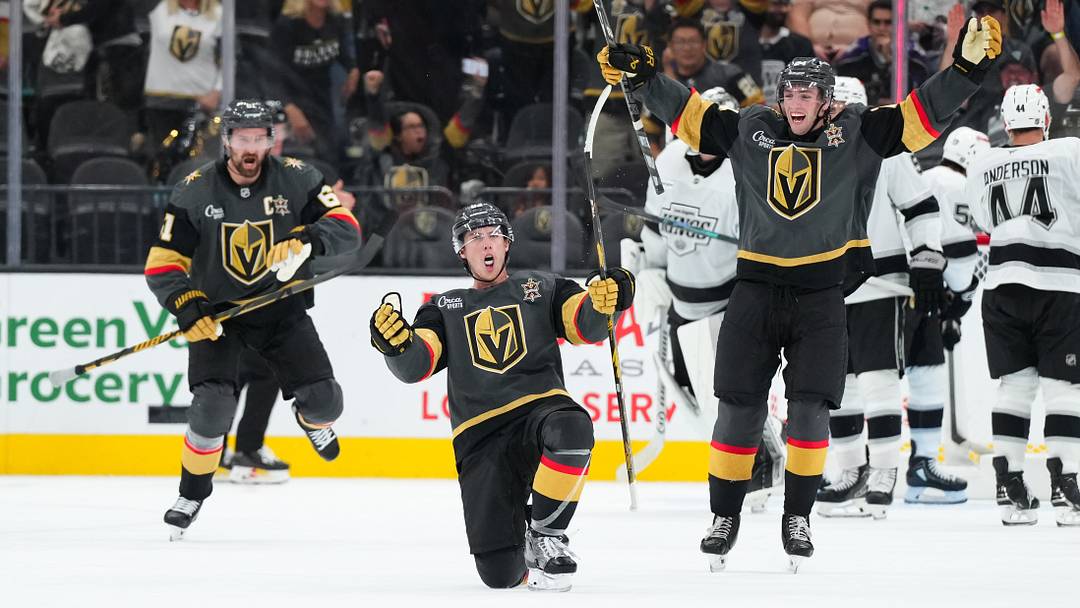 Vegas Golden Knights' Mitch Marner (93) celebrates his game-winning goal against the Los Angeles Kings in overtime at T-Mobile Arena. Mandatory Credit: Candice Ward-Imagn Images Vegas Golden Knights' Mitch Marner (93) celebrates his game-winning goal against the Los Angeles Kings in overtime at T-Mobile Arena. Mandatory Credit: Candice Ward-Imagn Images