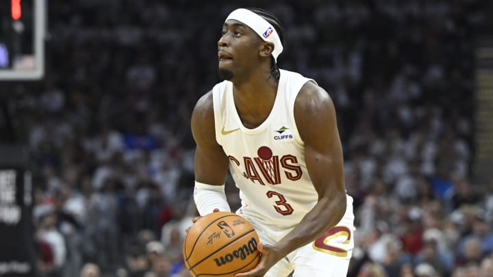 Apr 22, 2024; Cleveland, Ohio, USA; Cleveland Cavaliers guard Caris LeVert (3) looks to shoot in the second quarter against the Orlando Magic during game two of the first round of the 2024 NBA playoffs at Rocket Mortgage FieldHouse. Mandatory Credit: David Richard-USA TODAY Sports