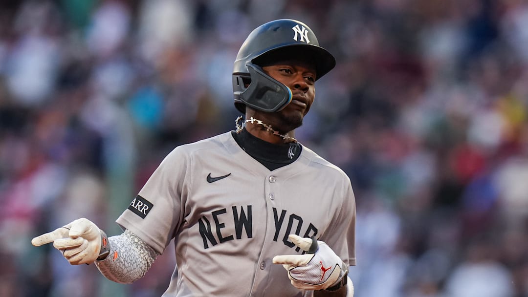 Apr 23, 2026; Boston, Massachusetts, USA; New York Yankees second baseman Jazz Chisholm Jr. (13) rounds the bases after hitting a home run against the Boston Red Sox in the fifth inning at Fenway Park. Mandatory Credit: David Butler II-Imagn Images