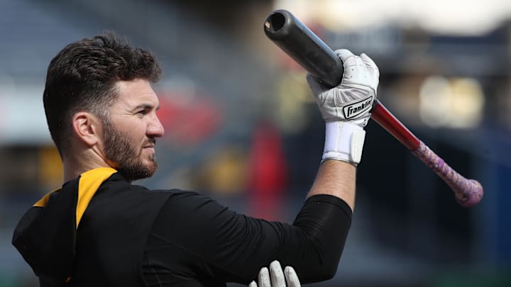 Apr 16, 2025; Pittsburgh, Pennsylvania, USA; Pittsburgh Pirates first baseman Spencer Horwitz (2) at the batting cage before the game against the Washington Nationals at PNC Park. Mandatory Credit: Charles LeClaire-Imagn Images Apr 16, 2025; Pittsburgh, Pennsylvania, USA; Pittsburgh Pirates first baseman Spencer Horwitz (2) at the batting cage before the game against the Washington Nationals at PNC Park. Mandatory Credit: Charles LeClaire-Imagn Images