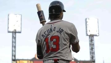 May 24, 2024; Pittsburgh, Pennsylvania, USA;  Atlanta Braves right fielder Ronald Acuna Jr. (13) in the on-deck circle against the Pittsburgh Pirates during the fifth inning  at PNC Park. Mandatory Credit: Charles LeClaire-USA TODAY Sports