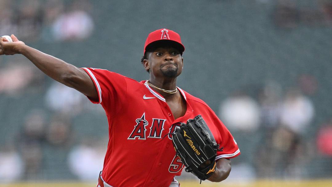 Los Angeles Angels pitcher Jose Soriano (59) throws