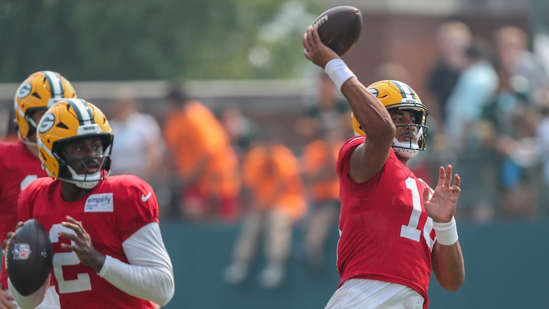 Green Bay Packers quarterback Jordan Love (10) passes the ball during practice on Thursday, July 31, 2025, at Ray Nitschke Field in Ashwaubenon, Wis. 
Tork Mason/USA TODAY NETWORK-Wisconsin