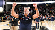 Auburn Tigers head coach Bruce Pearl waves to the crowd after the game against the Vanderbilt Commodores at Memorial Gymnasium.