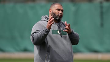 Defensive line coach Jerry Montgomery is shown during the second day of Green Bay Packers rookie